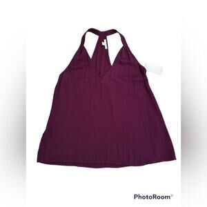 Ella Moss Women’s T-Back V-Neck Halter 100% Rayon A-Line Blouse Sz M Deep Orchid